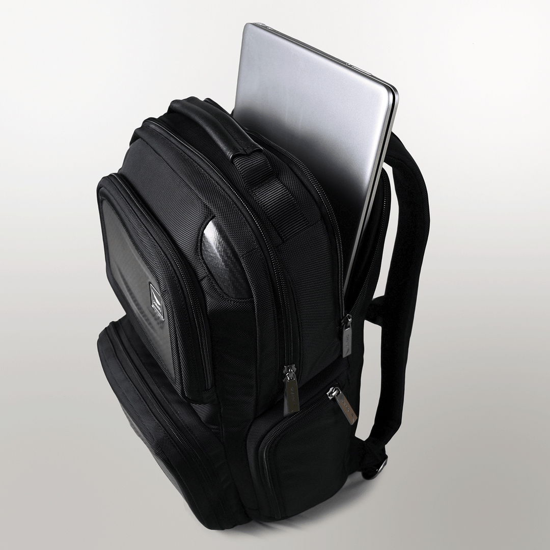 Agile backpack laptop pocket with laptop sideview High end business luxury Duravo backpack