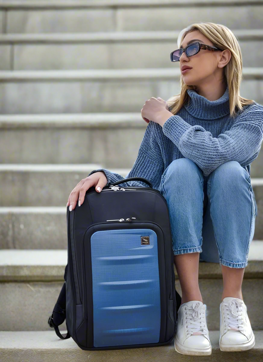 Jetsetter Blue Travel Set - Expandable Carry-On Luggage with Venture Full Backpack