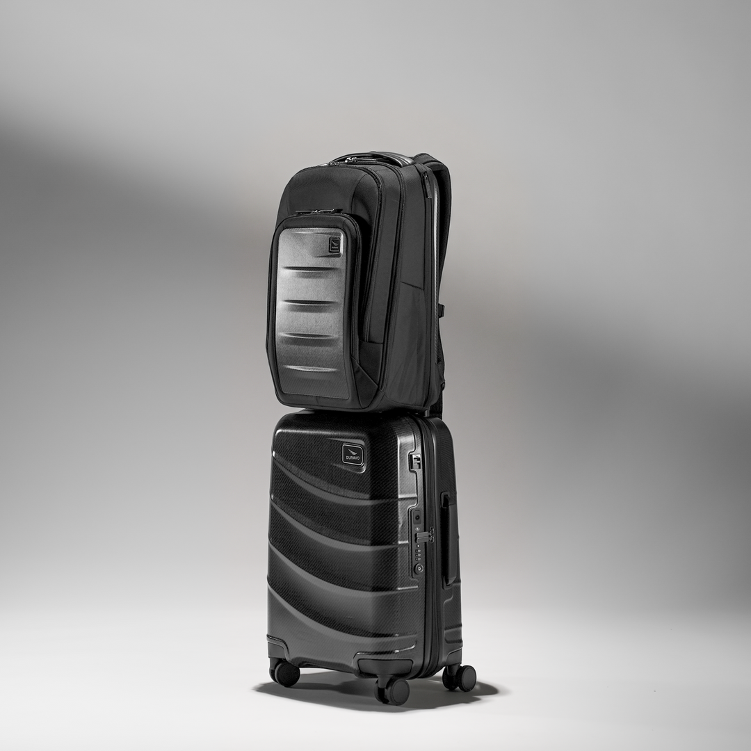 Executive Carbon Travel Set - Expandable Carry-On Luggage & Venture Slim Backpack