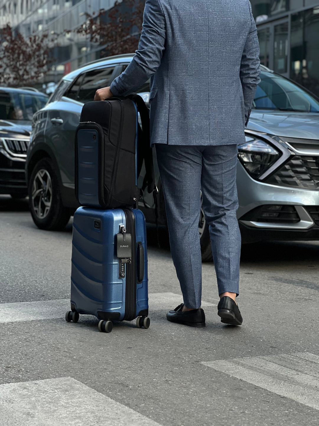 Jetsetter Blue Travel Set - Expandable Carry-On Luggage with Venture Full Backpack