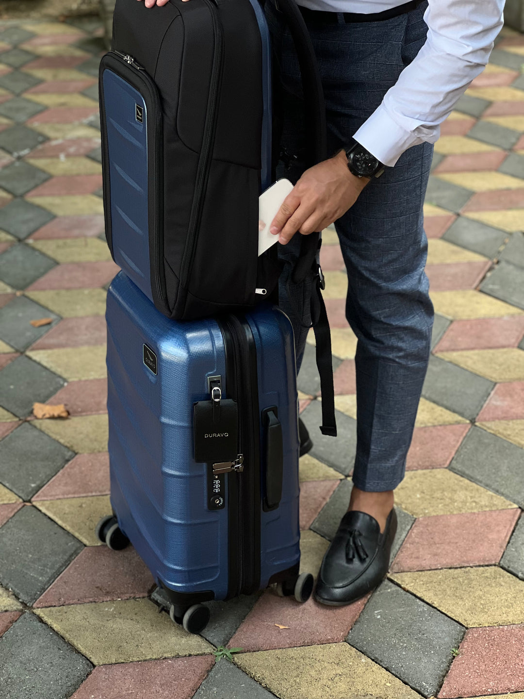 Jetsetter Blue Travel Set - Expandable Carry-On Luggage with Venture Full Backpack