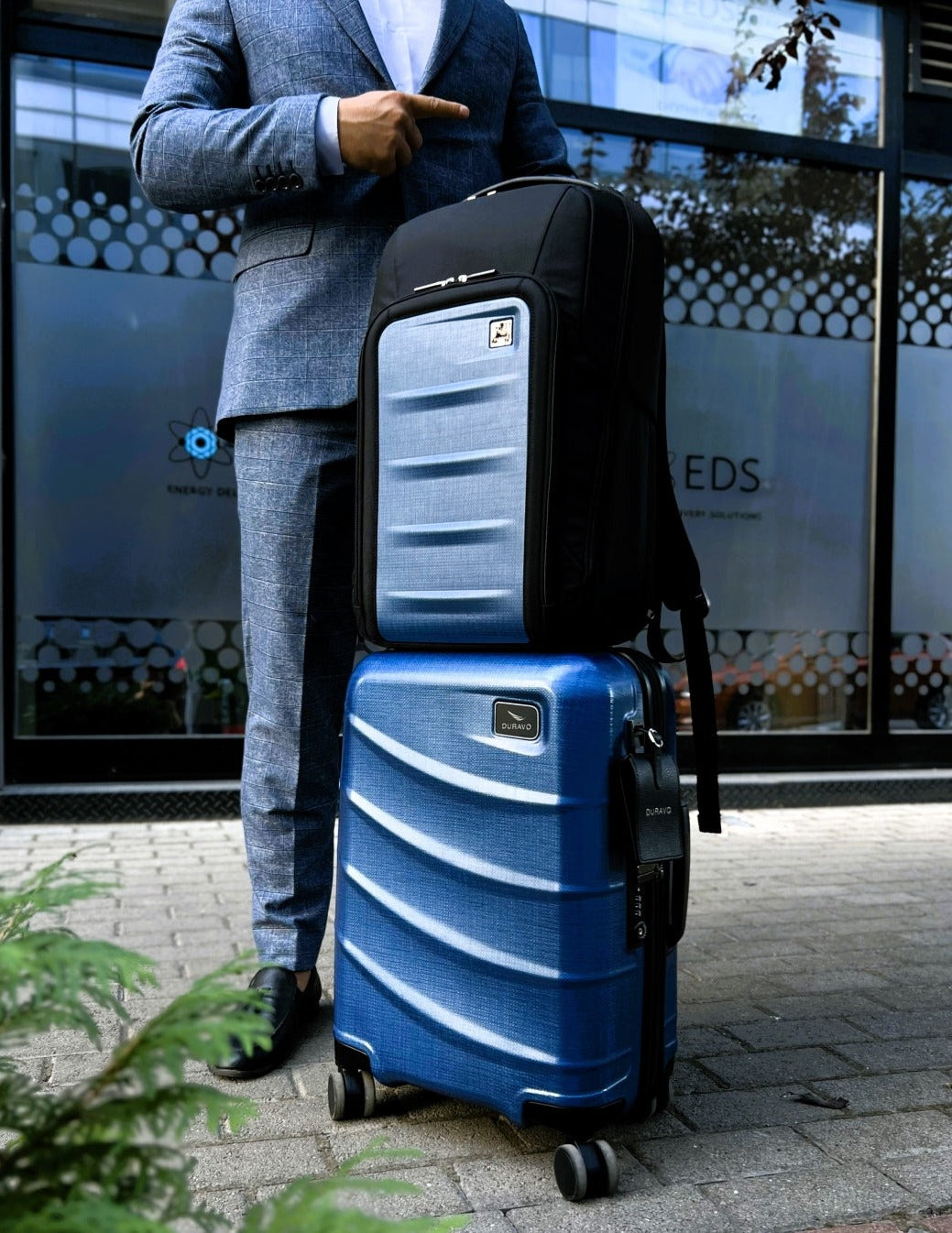 Jetsetter Blue Travel Set - Expandable Carry-On Luggage with Venture Full Backpack