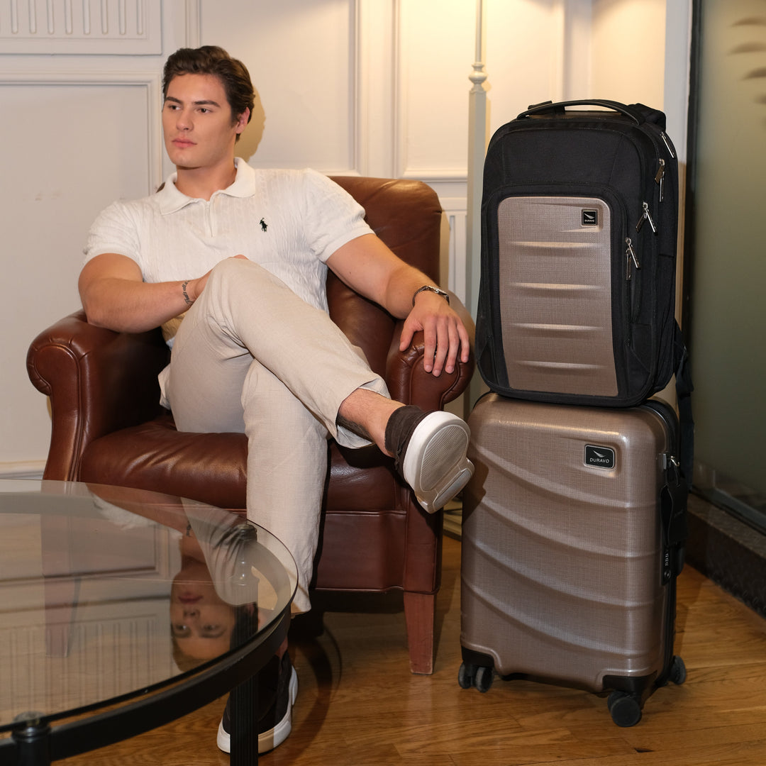 Distinguished Copper Brown - Expandable Carry-On Luggage with Venture Full Backpack