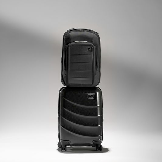 Executive Carbon Travel Set - Expandable Carry-On Luggage with Venture Full Backpack