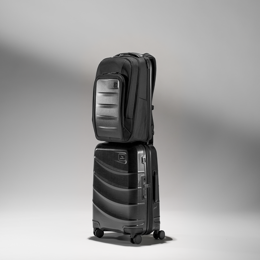 Executive Carbon Travel Set - Expandable Carry-On Luggage with Venture Full Backpack