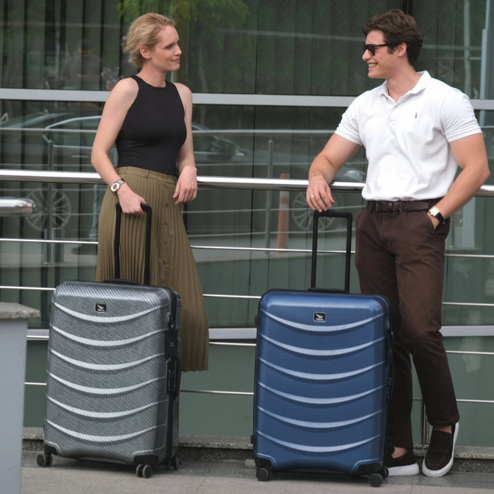 Duravo blue and silver Zag check in luggage